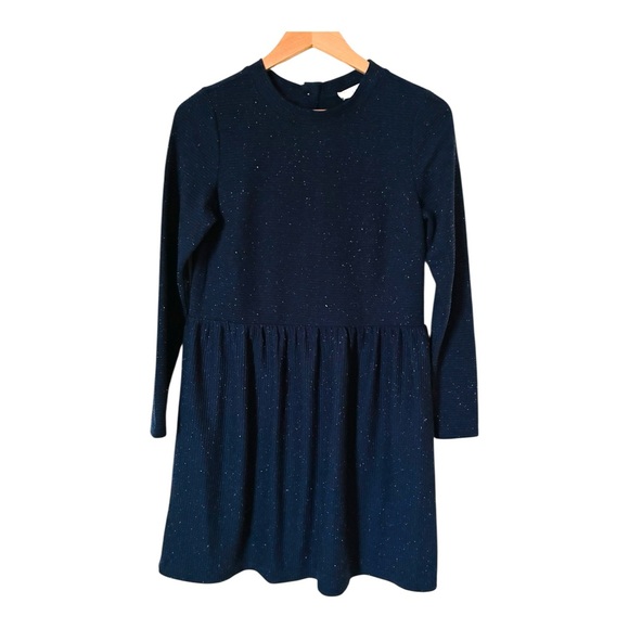 NWT LOFT Flecked Button Navy Speckled Ribbed Knit Swing Dress SP Small Petite - Picture 5 of 10